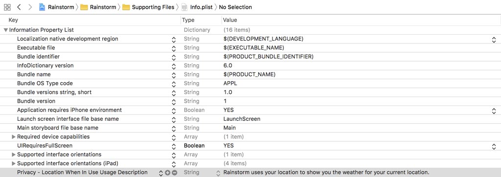 The usage description needs to be defined in the target's Info.plist file.
