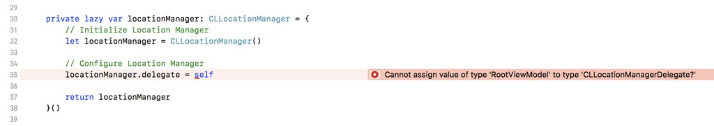 The compiler isn't too happy with the lazy property we created.