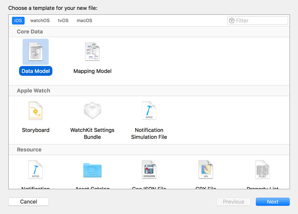 Choosing the Data Model Template