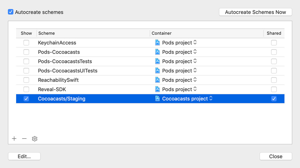 Managing Schemes in Xcode