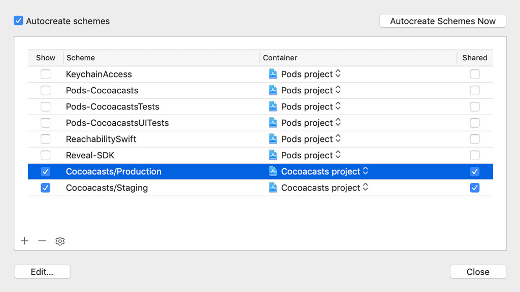 Managing Schemes in Xcode
